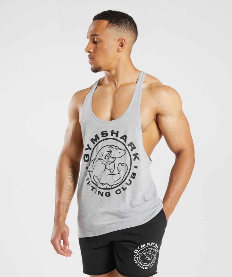 Men\'s Gymshark Legacy Stringer Tanks Light Grey | CA 3D8017